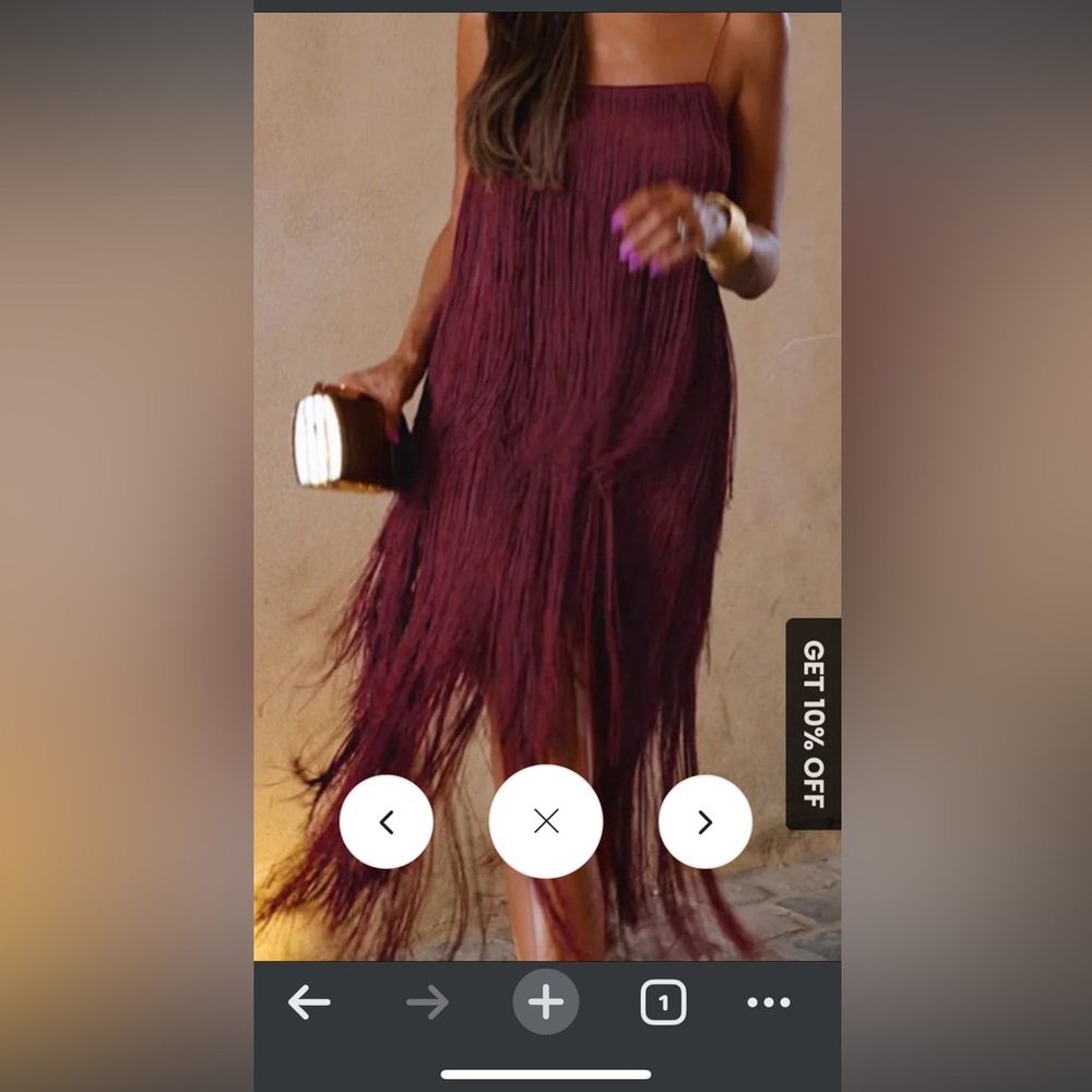 Commense Spaghetti Strap Fringe Dress, burgundy color, Size Small